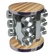 Набор емкостей для специй Spice Wood Carousel ∙ Карусель - спецовница на подставке ∙ 12 стеклянных баночек