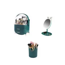 Набор для макияжа 3 в 1 · LED зеркало / Органайзер для косметики / Стакан для кисточек