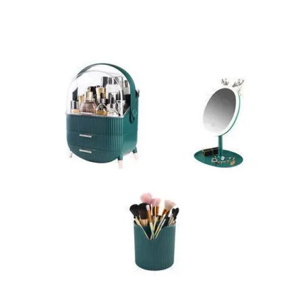 Набор для макияжа 3 в 1 · LED зеркало / Органайзер для косметики / Стакан для кисточек