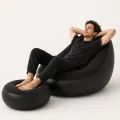 Надувной диван AIR SOFA с насосом чёрный • Велюровое надувное кресло-диван для дома, дачи, отдыха, пляжа и кемпинга