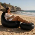 Надувной диван AIR SOFA с насосом чёрный • Велюровое надувное кресло-диван для дома, дачи, отдыха, пляжа и кемпинга