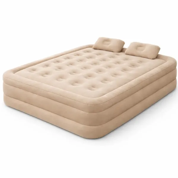 Надувной матрас со встроенным насосом 2SK 200x150x40 см бежевый • Двуспальная надувная кровать для дома, гостей, дачи и комфортного сна