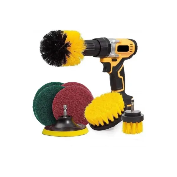 Насадка-щетка на дрель для уборки с набором абразивных губок 8 в 1 • Набор щеток и падов для чистки ванной, кухни и кафеля