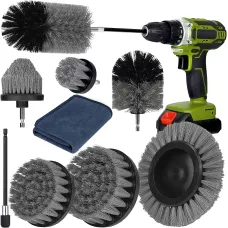 Насадки-щетки для дрели и шуруповерта для чистки плитки, ванной, ковров и авто с удлинителем и салфеткой • Набор щеток на дрель для уборки 8 в 1