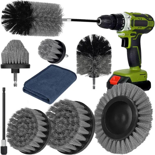 Насадки-щетки для дрели и шуруповерта для чистки плитки, ванной, ковров и авто с удлинителем и салфеткой • Набор щеток на дрель для уборки 8 в 1