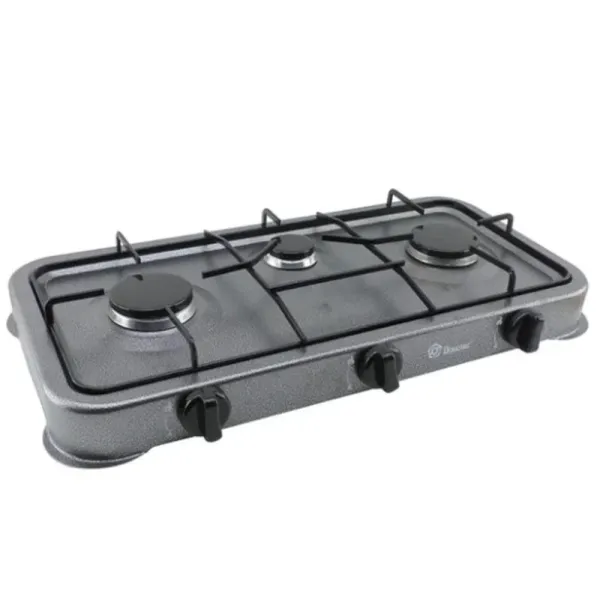Настольная газовая плита – таганок Domotec MS-6603 на 3 конфорки ∙ Плитка трехконфорочная с эмалированным покрытием ∙ Серая