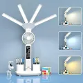 Настольная LED-лампа KRX-1011 с вентилятором, часами и подставкой • Аккумуляторный светильник с дисплеем, сенсорным управлением и 3 режимами света для работы, учебы и дома