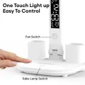 Настольная LED-лампа KRX-1011 с вентилятором, часами и подставкой • Аккумуляторный светильник с дисплеем, сенсорным управлением и 3 режимами света для работы, учебы и дома