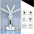 Настольная LED-лампа KRX-1011 с вентилятором, часами и подставкой • Аккумуляторный светильник с дисплеем, сенсорным управлением и 3 режимами света для работы, учебы и дома
