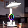 Настольная LED лампа KRX-104 с RGB-подсветкой, вентилятором, часами и подставкой • Аккумуляторный настольный светильник 4-в-1 с сенсорным управлением, 4 плафонами и дисплеем для работы, учебы и дома