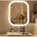 Настольное зеркало для макияжа KAR192 с LED-подсветкой белое • Аккумуляторное косметическое зеркало KAR192 с сенсорным управлением, 3 режимами света и органайзером