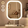 Настольное зеркало для макияжа KAR192 с LED-подсветкой белое • Аккумуляторное косметическое зеркало KAR192 с сенсорным управлением, 3 режимами света и органайзером