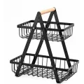 Настольная двухъярусная корзина - фруктовница с деревянной ручкой Double Fruit Basket · Разборная металлическая корзинка для фруктов