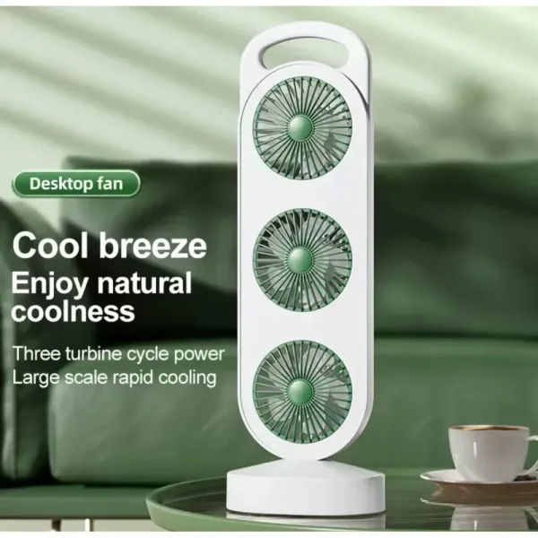 Настольный мини-вентилятор с тремя головками аккумулятором и зарядкой Type-C • Трёхголовочный вентилятор USB LY-856 / S-31