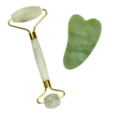 Нефритовый набор для массажа лица Ролик 2 в 1 + Скребок Гуаша