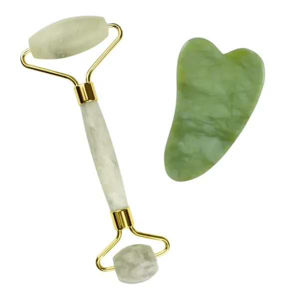 Нефритовый набор для массажа лица Ролик 2 в 1 + Скребок Гуаша