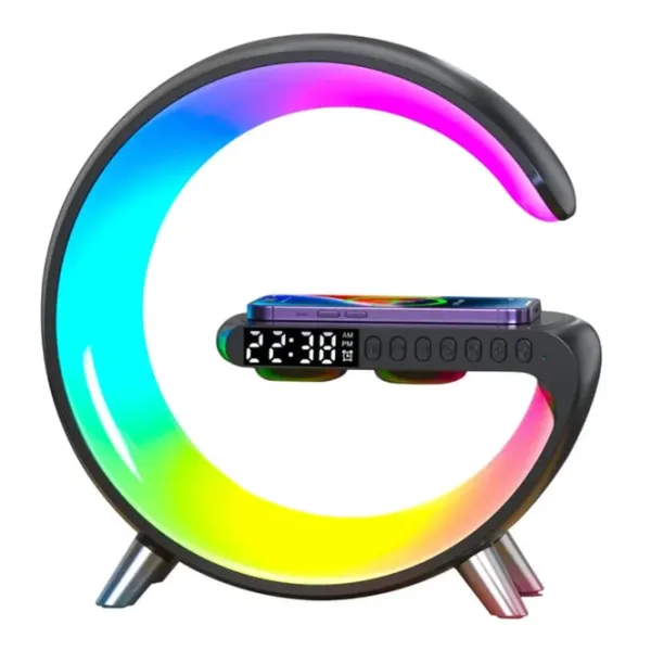 Ночник аккумуляторный с часами G63 Smart Light Sound Machine • Лампа-колонка с беспроводной зарядкой Bluetooth и будильником