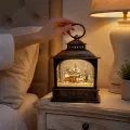 Новогодний светильник-фонарь XMAS WDL-24072D, высота 21 см • коричневый ночник с тёплым LED, блёстками-снегопадом, музыкой и питанием от AA или USB