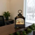 Новогодний светильник-фонарь XMAS WDL-24072D, высота 21 см • коричневый ночник с тёплым LED, блёстками-снегопадом, музыкой и питанием от AA или USB