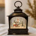 Новогодний светильник-фонарь XMAS WDL-24072D, высота 21 см • коричневый ночник с тёплым LED, блёстками-снегопадом, музыкой и питанием от AA или USB