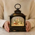 Новогодний светильник-фонарь XMAS WDL-24072D, высота 21 см • коричневый ночник с тёплым LED, блёстками-снегопадом, музыкой и питанием от AA или USB