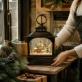 Новогодний светильник-фонарь XMAS WDL-24072D, высота 21 см • коричневый ночник с тёплым LED, блёстками-снегопадом, музыкой и питанием от AA или USB