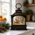 Новогодний светильник-фонарь XMAS WDL-24072D, высота 21 см • коричневый ночник с тёплым LED, блёстками-снегопадом, музыкой и питанием от AA или USB