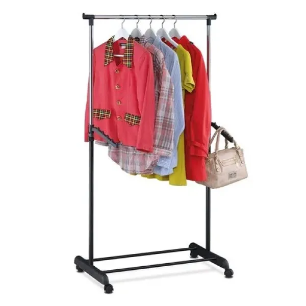 Одинарная передвижная напольная телескопическая стойка – вешалка с регулируемой высотой, на колесиках, 152 х 75 х 38 см