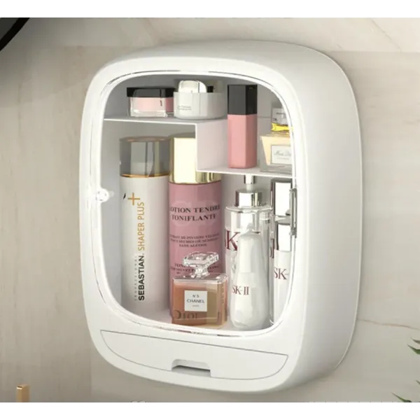 Органайзер – бокс для хранения косметики с прозрачной дверцой, белый / розовый / голубой