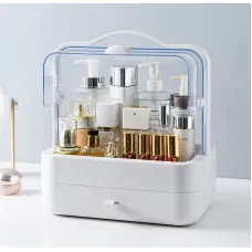 Органайзер для косметики Cosmetic Storage Box · Настольный переносной бокс – стойка для хранения косметики с ручкой, белый /розовый /зеленый