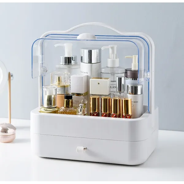 Органайзер для косметики Cosmetic Storage Box · Настольный переносной бокс – стойка для хранения косметики с ручкой, белый /розовый /зеленый
