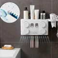 Органайзер для ванной комнаты · Держатель зубных щеток · Дозатор – диспенсер зубной пасты · Полочка для косметических средств с держателем для фена