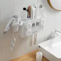 Органайзер для ванной комнаты · Держатель зубных щеток · Дозатор – диспенсер зубной пасты · Полочка для косметических средств с держателем для фена