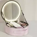 Органайзер-косметичка из экокожи NiceLand с LED зеркалом розовый • Дорожная косметичка для макияжа, хранения косметики и аксессуаров с подсветкой и зеркалом
