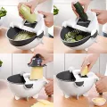 Овощерезка - мультислайсер с корзиной 9 в 1 WET BASKET VEGETABLE CUTTER Многофункциональная ручная терка-шинковка с емкостью