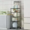 Передвижная этажерка на колесах 5 уровней 42×34×152 см для кухни • Напольный стеллаж-органайзер с 5 полками и крючками для хранения, черный