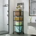 Передвижная этажерка на колесах 5 уровней 42×34×152 см для кухни • Напольный стеллаж-органайзер с 5 полками и крючками для хранения, черный