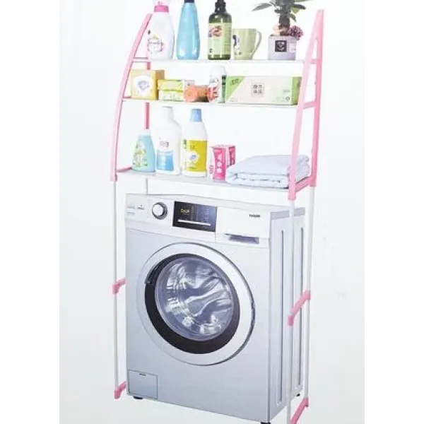 Напольная стойка - органайзер над стиральной машиной, 3 полки | Этажерка с полочками для ванной комнаты | Розовая / голубая