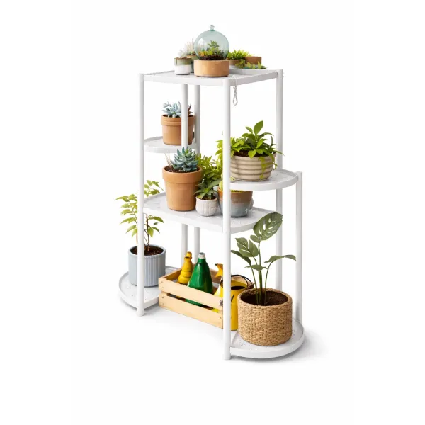 Подставка для цветов напольная металлическая на 6 отделений белая ∙ Стеллаж для растений многоуровневый 6 полок для вазонов и комнатных цветов
