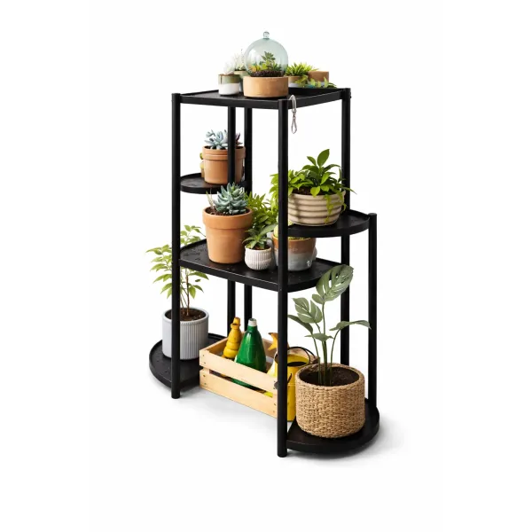 Подставка для цветов напольная металлическая на 6 отделений черная ∙ Стеллаж для растений многоуровневый 6 полок для вазонов и комнатных цветов