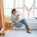 Підвісне крісло-гамак 80/60 см • Садові тканинні гойдалки-крісло 80/60 см для дому, дачі, балкона та тераси
