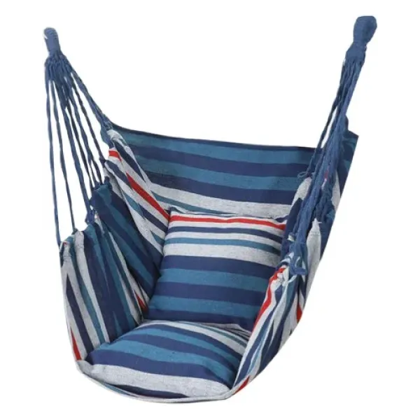 Подвесной гамак-кресло MA546blue 130×100 см коричневый в полоску • Гамак для дома, сада, балкона, террасы и дачи с 2 подушками
