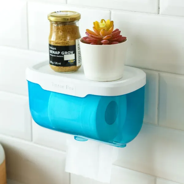 Пластиковый водонипроницаемый бокс - держатель туалетной бумаги и салфеток Tissue Box с полочкой для ванной комнаты