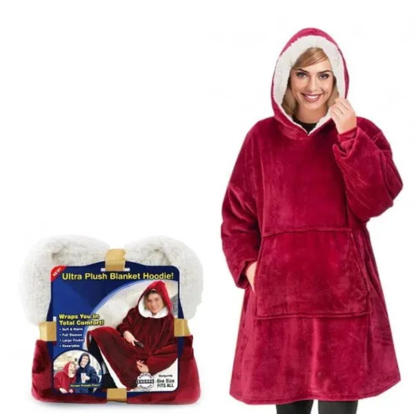 Плед-толстовка с капюшоном и рукавами Huggle Hoodie Blanket 3-в-1 Унисекс • Теплое худи + Согревающее одеяло + Домашний халат