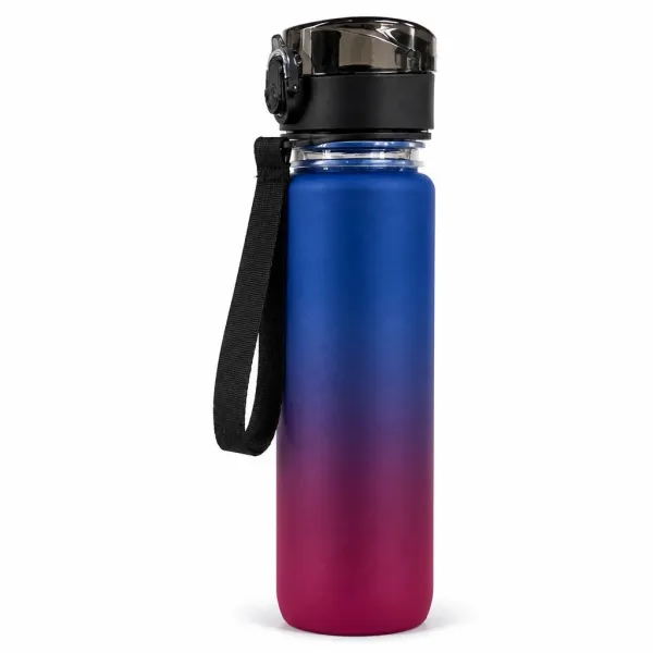 Бутылка Spirit 26X-331 на 1 литр, сине-бордовый градиент • Спортивная питьевая бутылка с герметичной крышкой, ремешком для переноски, шкалой объема и маркировкой BPA Free