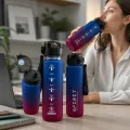Бутылка Spirit 26X-331 на 1 литр, сине-бордовый градиент • Спортивная питьевая бутылка с герметичной крышкой, ремешком для переноски, шкалой объема и маркировкой BPA Free
