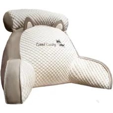 Подушка-спинка PILLOW-07 для дивана бело-серая • Мягкая ортопедическая подушка PILLOW-07 для чтения и поддержки спины 60×40 см бело-серая