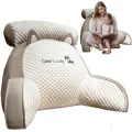Подушка-спинка PILLOW-07 для дивана біло-сіра • М’яка ортопедична подушка PILLOW-07 для читання та підтримки спини 60×40 см біло-сіра
