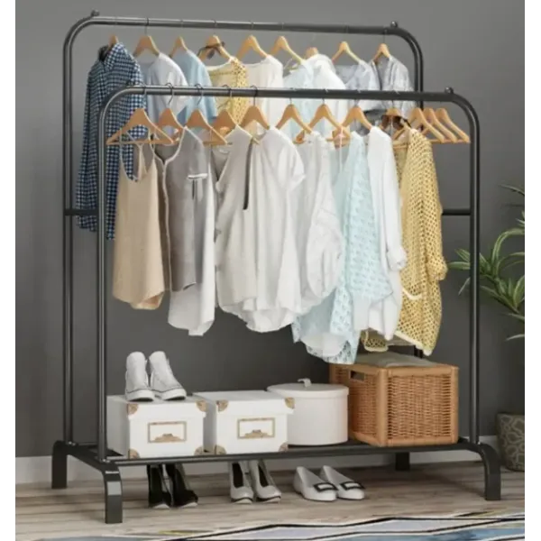 Двойная стойка – вешалка для одежды Double floor Hanger c полкой для обуви, 110х54 см