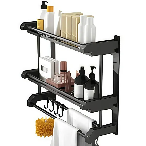 Полка для ванной комнаты стеллаж 60 см 106-20-69 • Настенная полка для ванной комнаты на 3 яруса с крючками SKLM-10